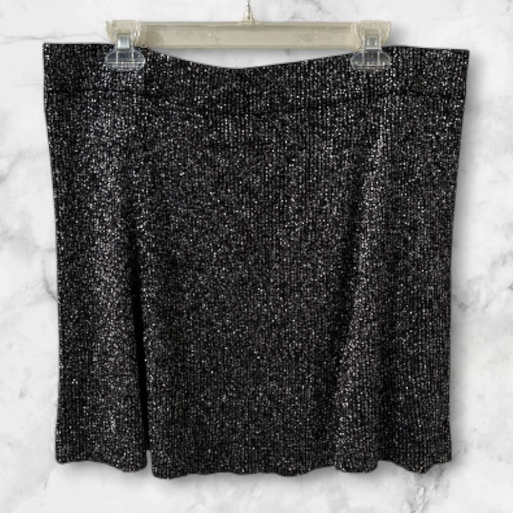 Xhilaration black and silver metallic lined ribbed knit min skirt pull on XXL